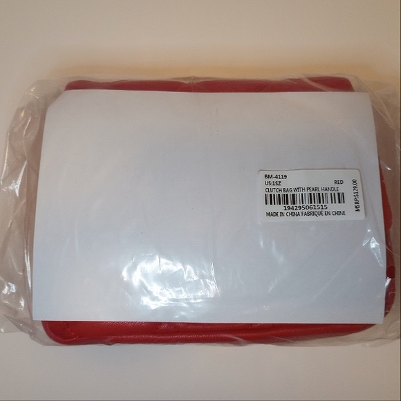 Badgley Mischka Clutch Bag w/ Pearl Handle Red NWT - Picture 7 of 10
